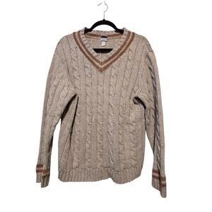 Vtg Y2K Old Navy Cable Knit Varsity Sweater Mens LG Tennis Preppy Academia 2004